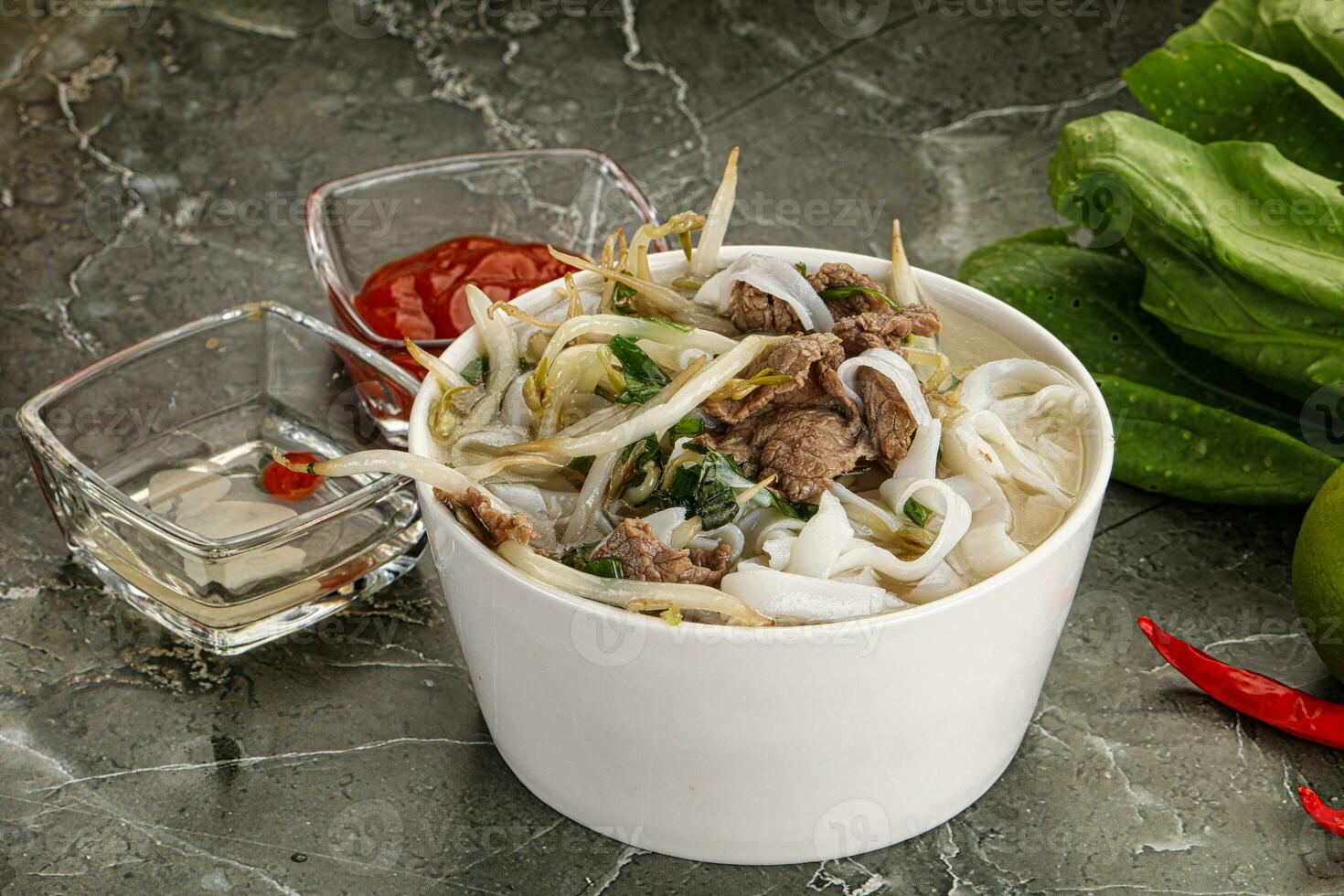 Vietnamese soup Pho Bo with beef photo