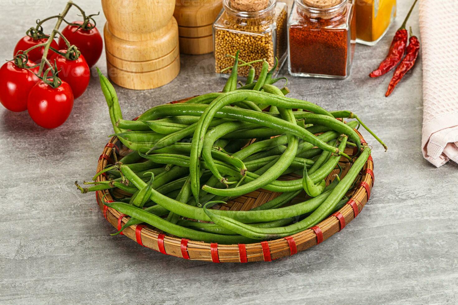 Raw green bean string uncooked photo