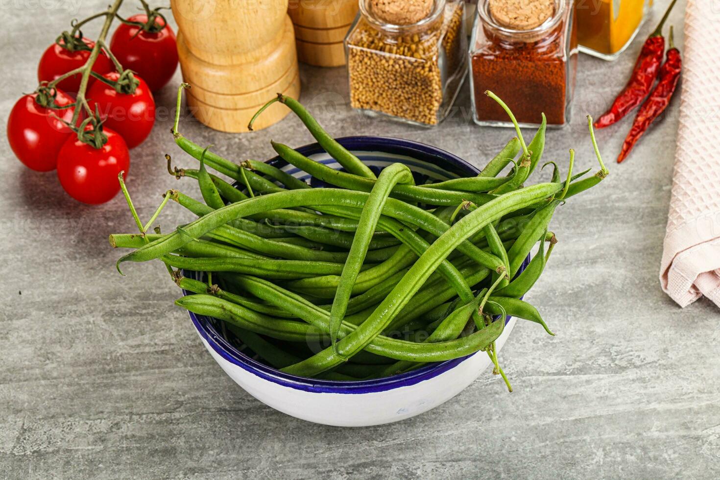 Raw green bean string uncooked photo