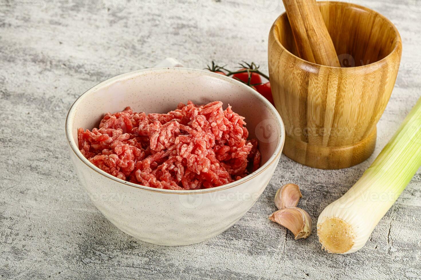 Minced beef meat in the bowl photo