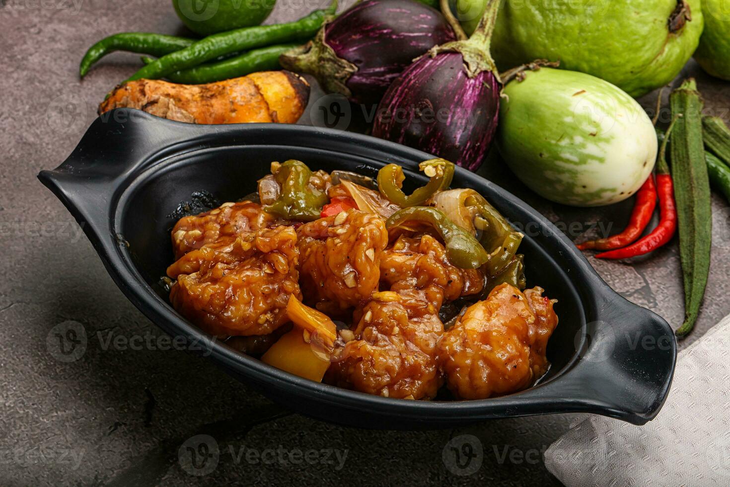 Chinese cuisine - prawn with chili sauce photo