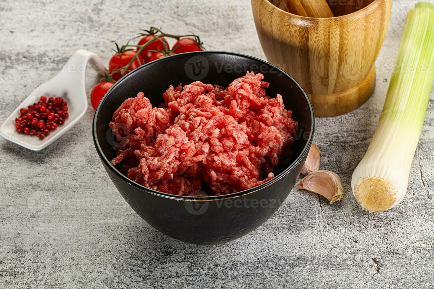 Minced beef meat in the bowl photo