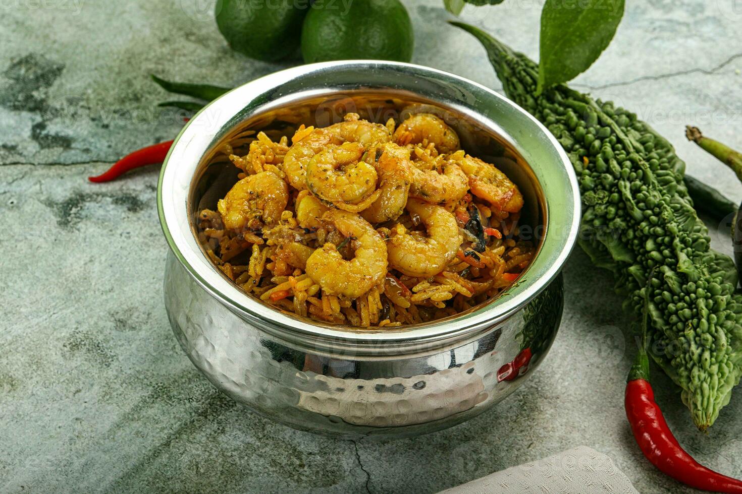 Indian cuisine - briani with prawns photo