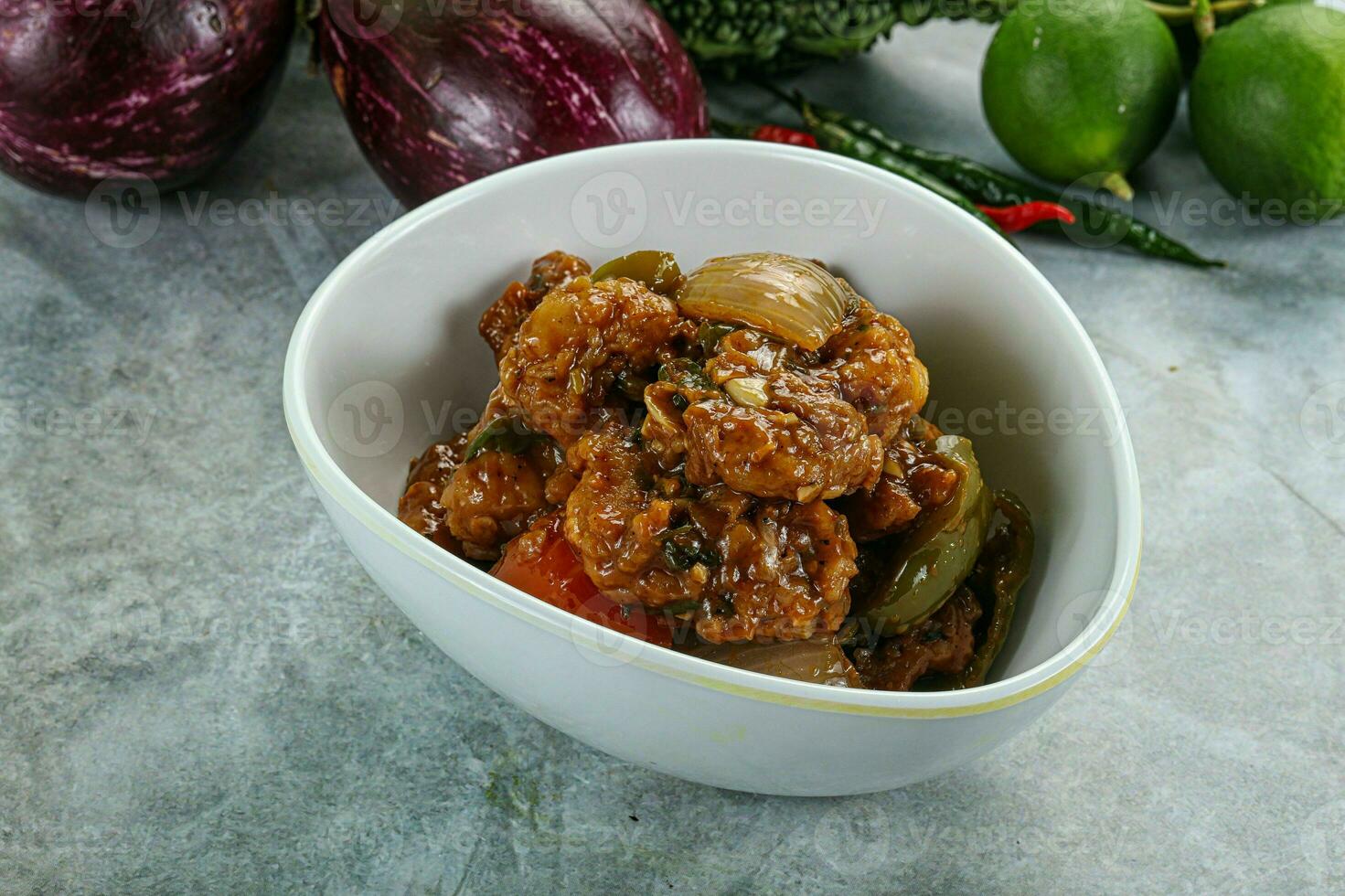 Asian cuisine - prawn in chili sauce photo