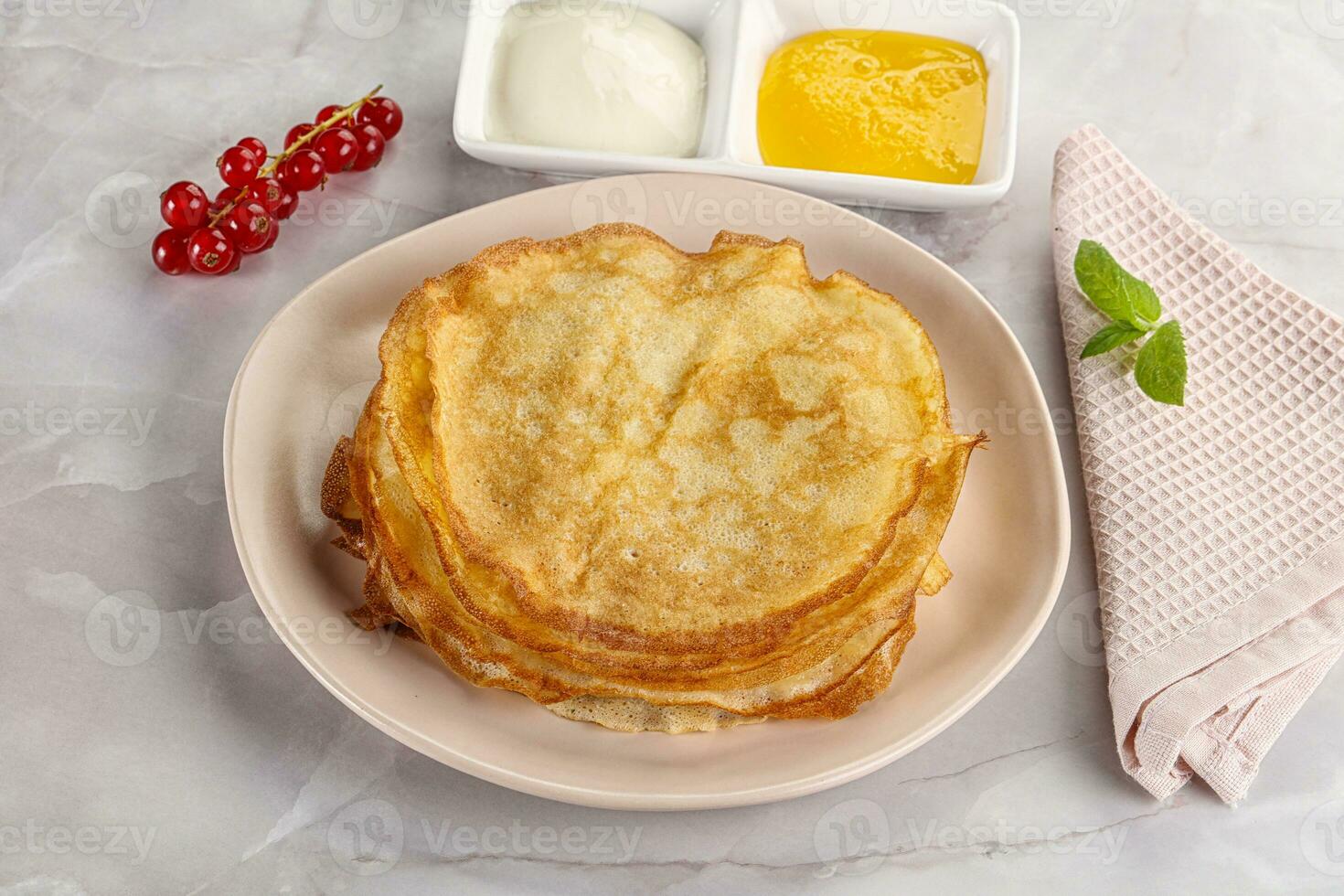 Sweet homemade thick baked pancakes photo