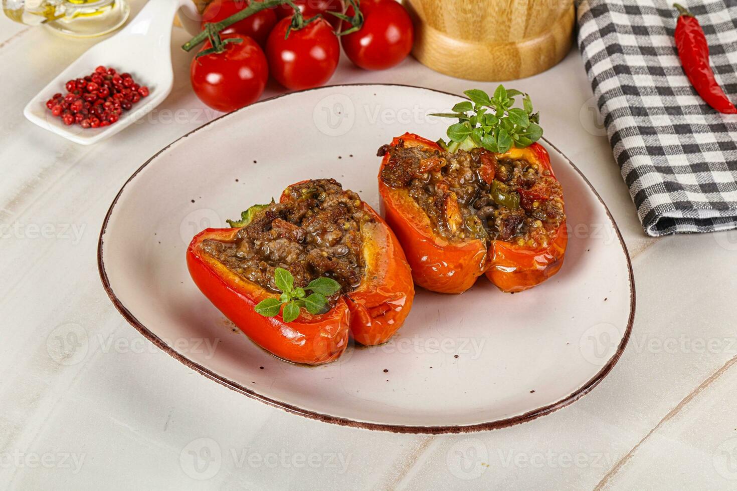 Bell pepper stuffed minced meat photo