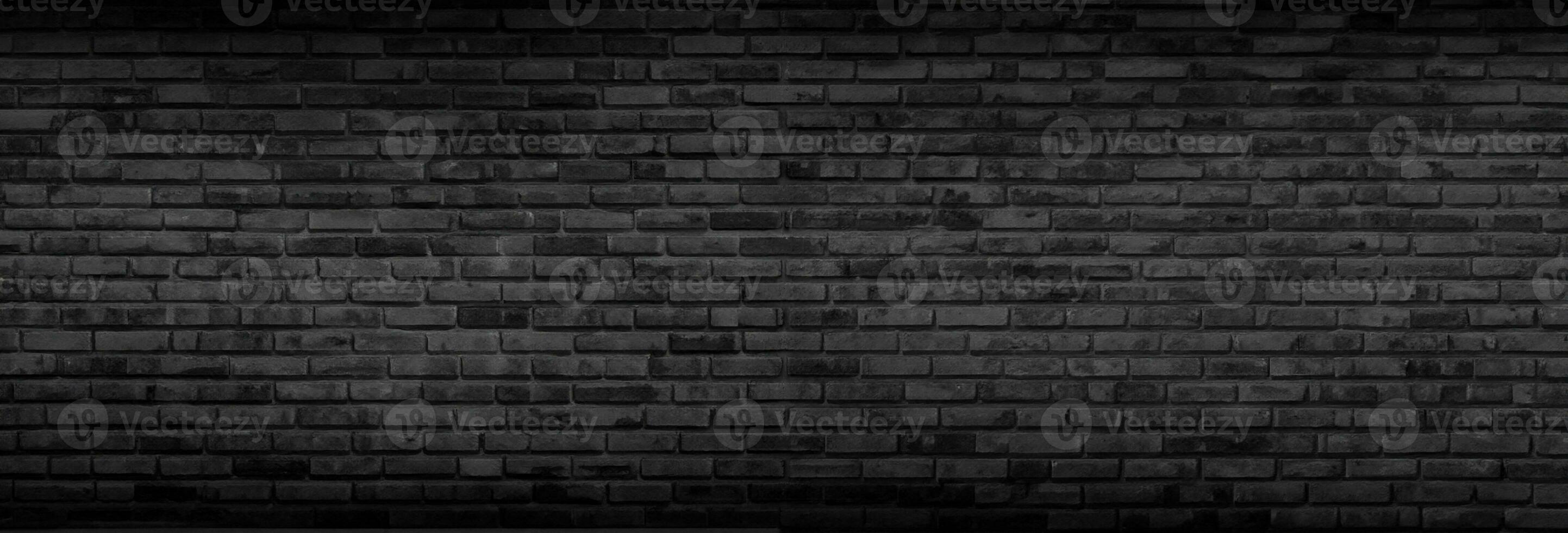 Panorama Black brick walls that are not plastered background and texture. The texture of the brick is black. Background of empty brick basement wall. photo