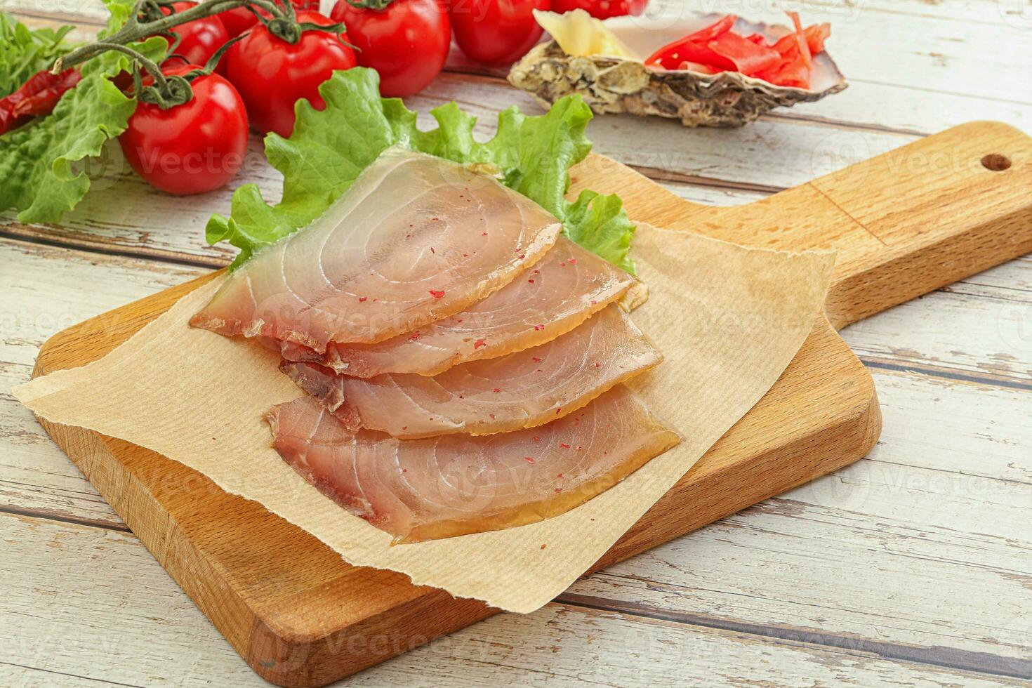 Sliced salted marlin fish carpaccio photo