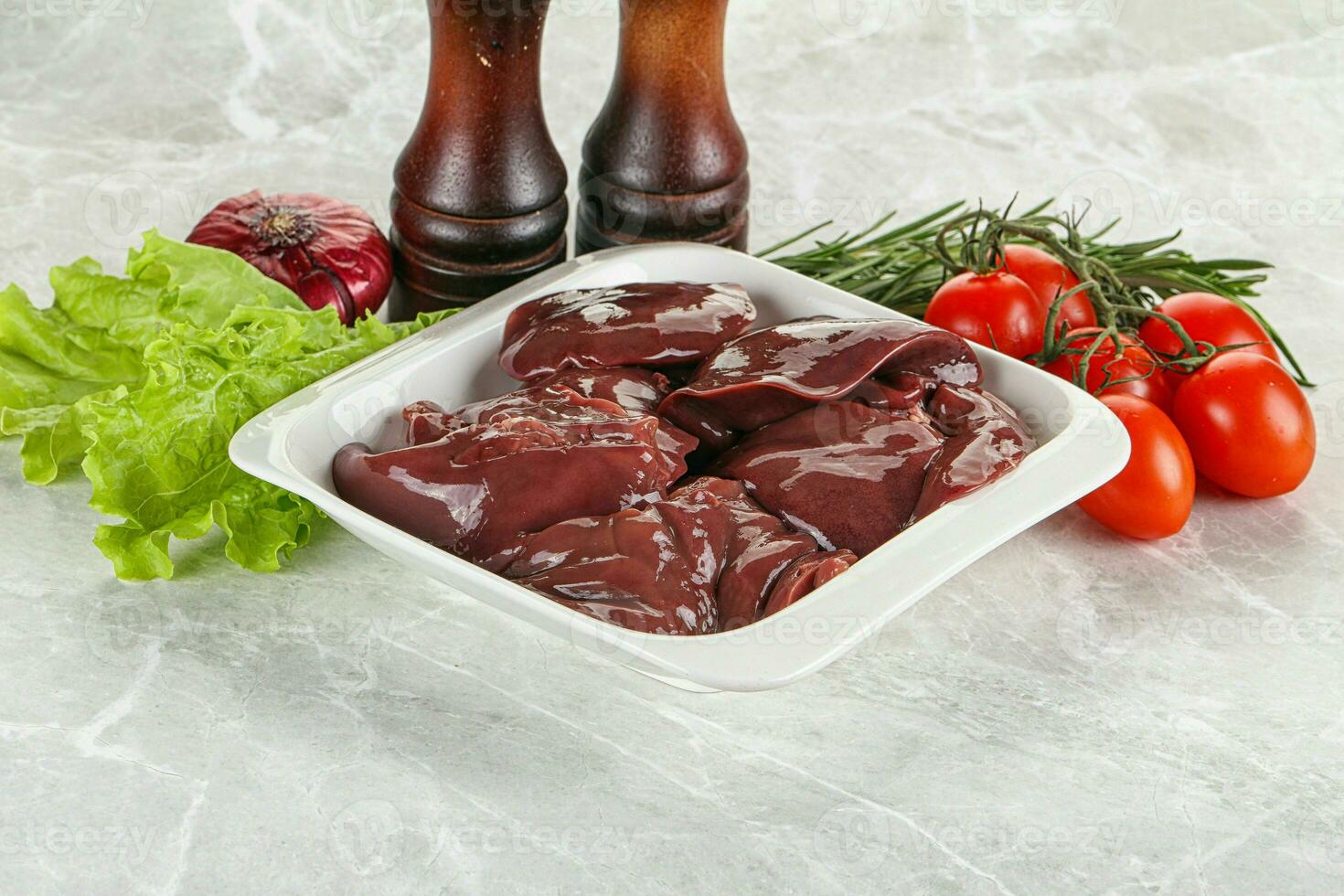 Raw turkey liver in a bowl ready for cooking photo