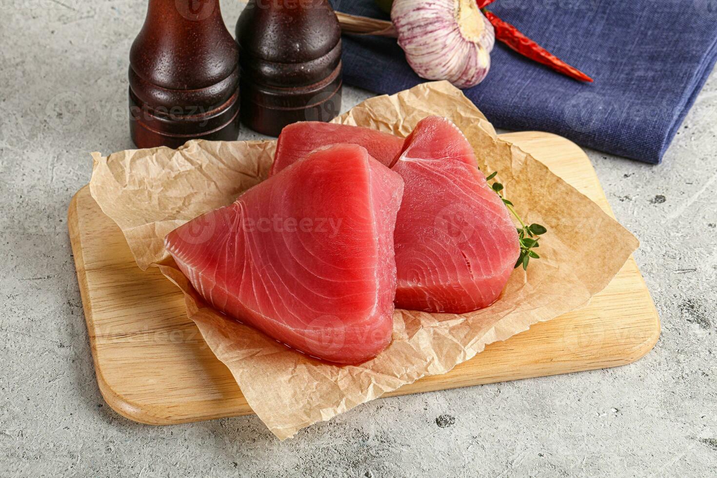 Delicous raw tuna steak for cooking photo