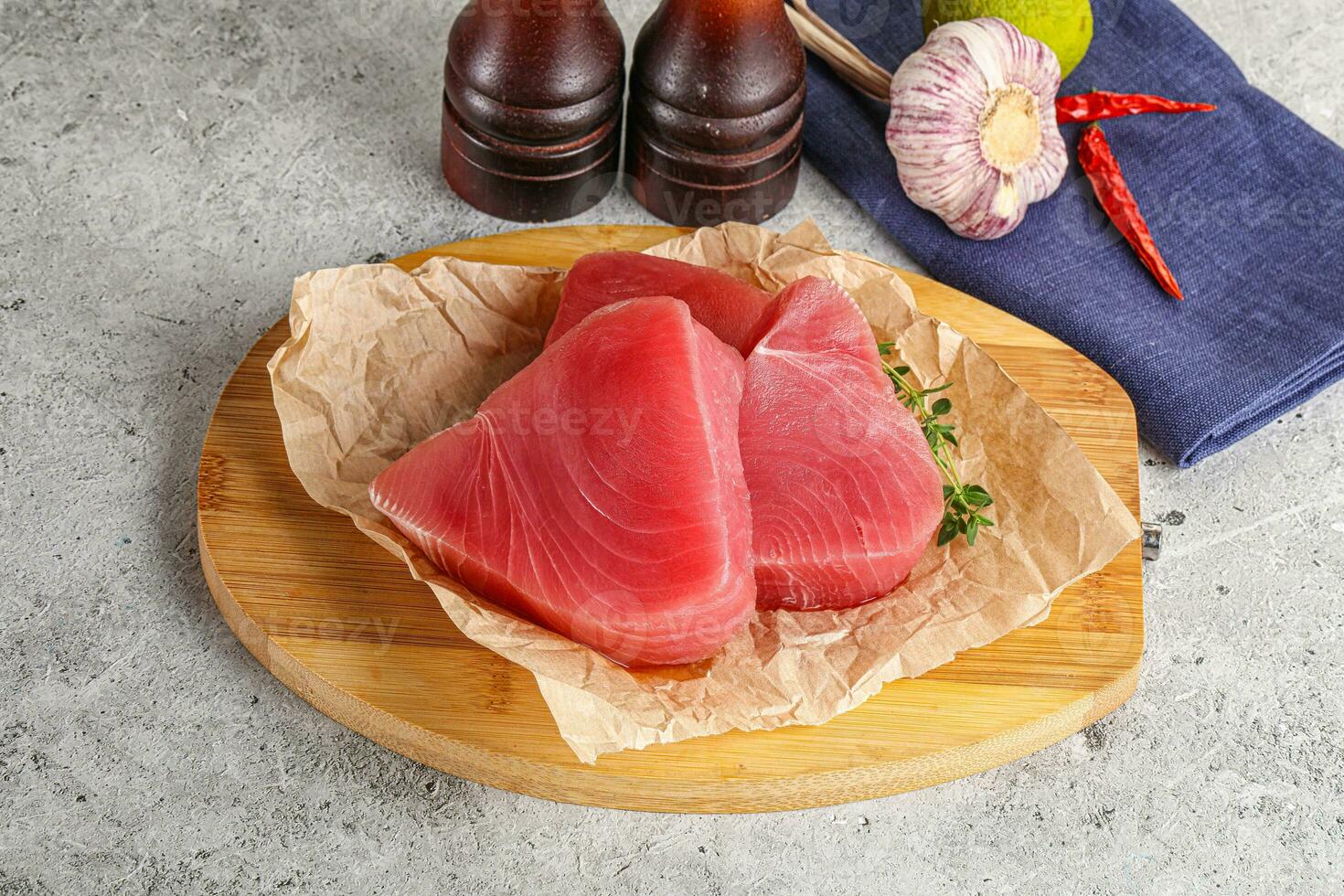 Delicous raw tuna steak for cooking photo