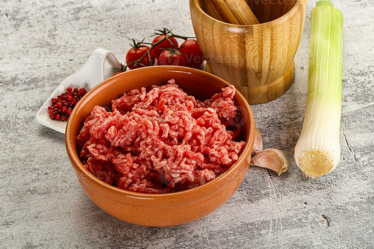 Minced beef meat in the bowl photo