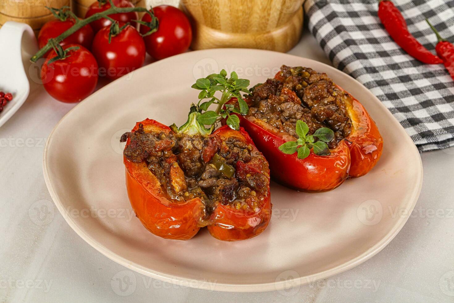 Bell pepper stuffed minced meat photo