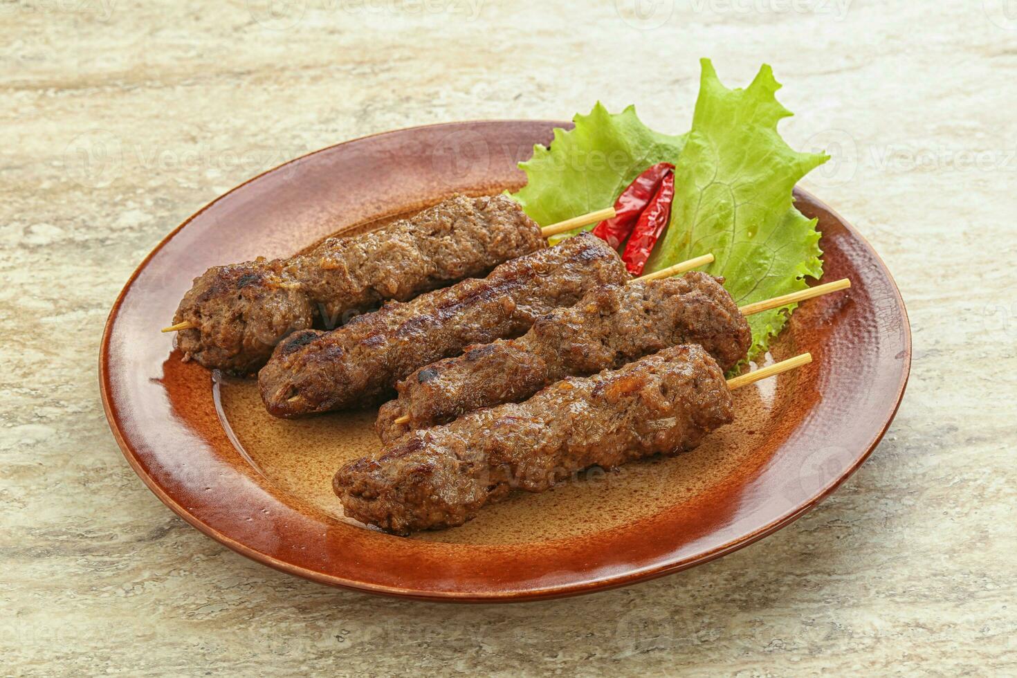 Beef kebab skewer minced meat photo