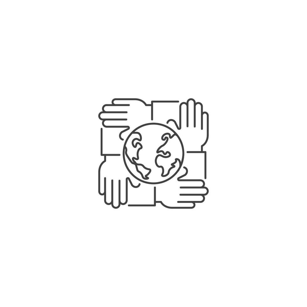 Human environmental team, world environment conservation. Modern sign, linear pictogram, outline symbol, simple thin line vector design element template