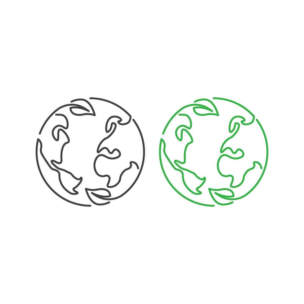 green earth planet concept, globe with leafs , world ecology icon. Modern sign, linear pictogram, outline symbol, simple thin line vector design element template