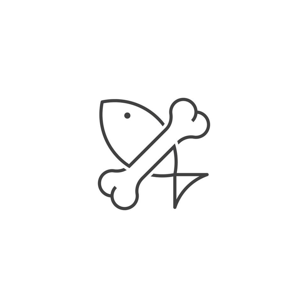 Pet food, bone and fish icon. Modern sign, linear pictogram, outline symbol, simple thin line vector design element template