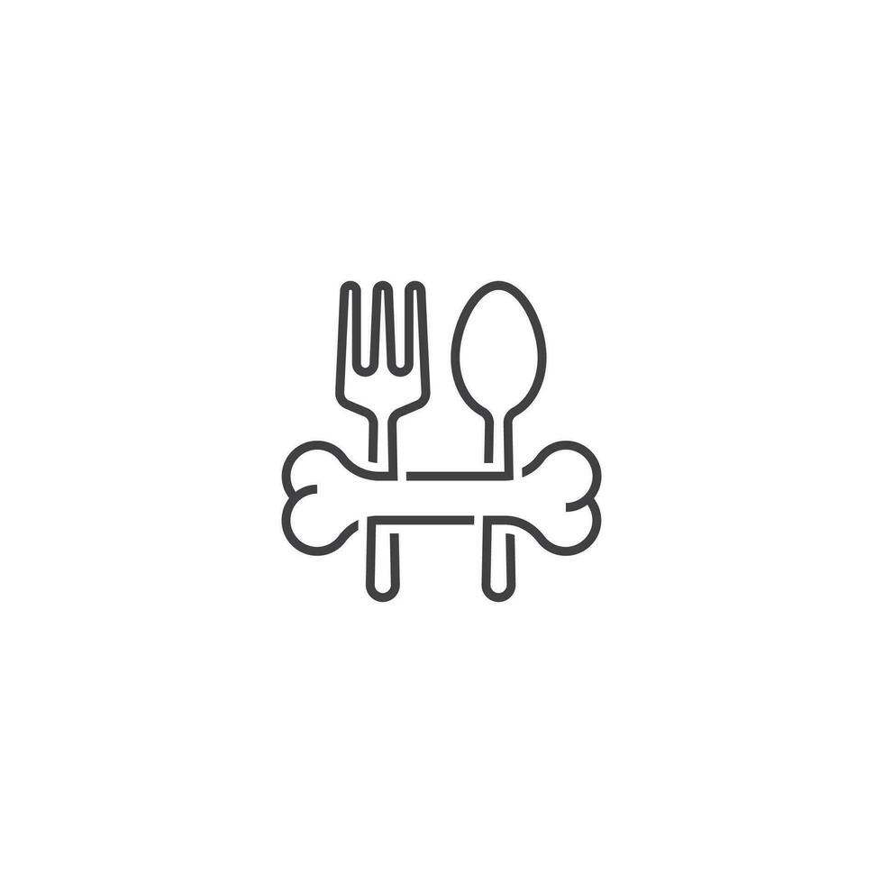 Pet food, bone with spoon fork icon. Modern sign, linear pictogram, outline symbol, simple thin line vector design element template