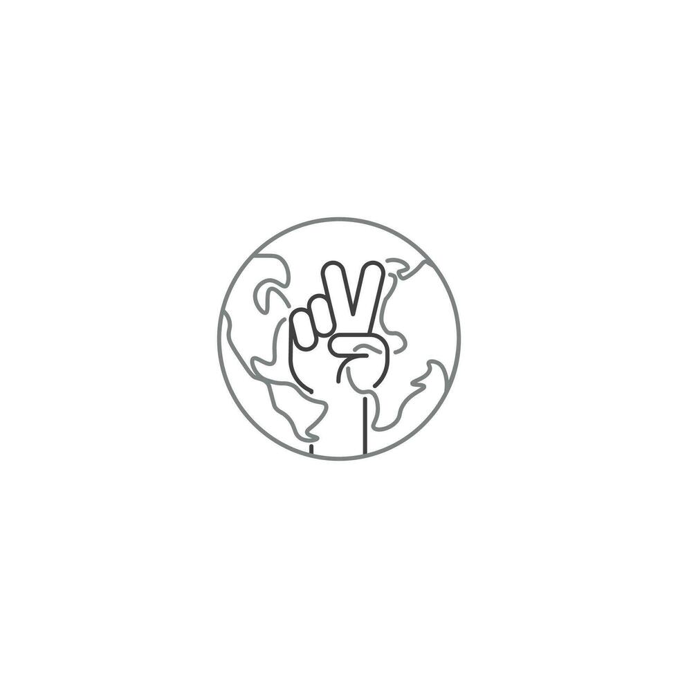 Hand making peace and love with world, global. Modern sign, linear pictogram, outline symbol, simple thin line vector design element template