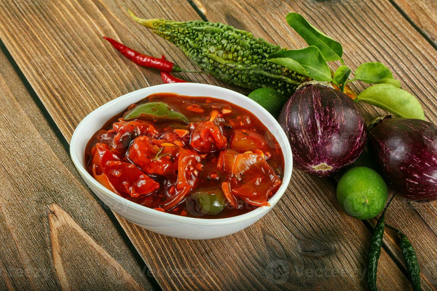 Asian cuisine - prawn in hot garlic sauce photo