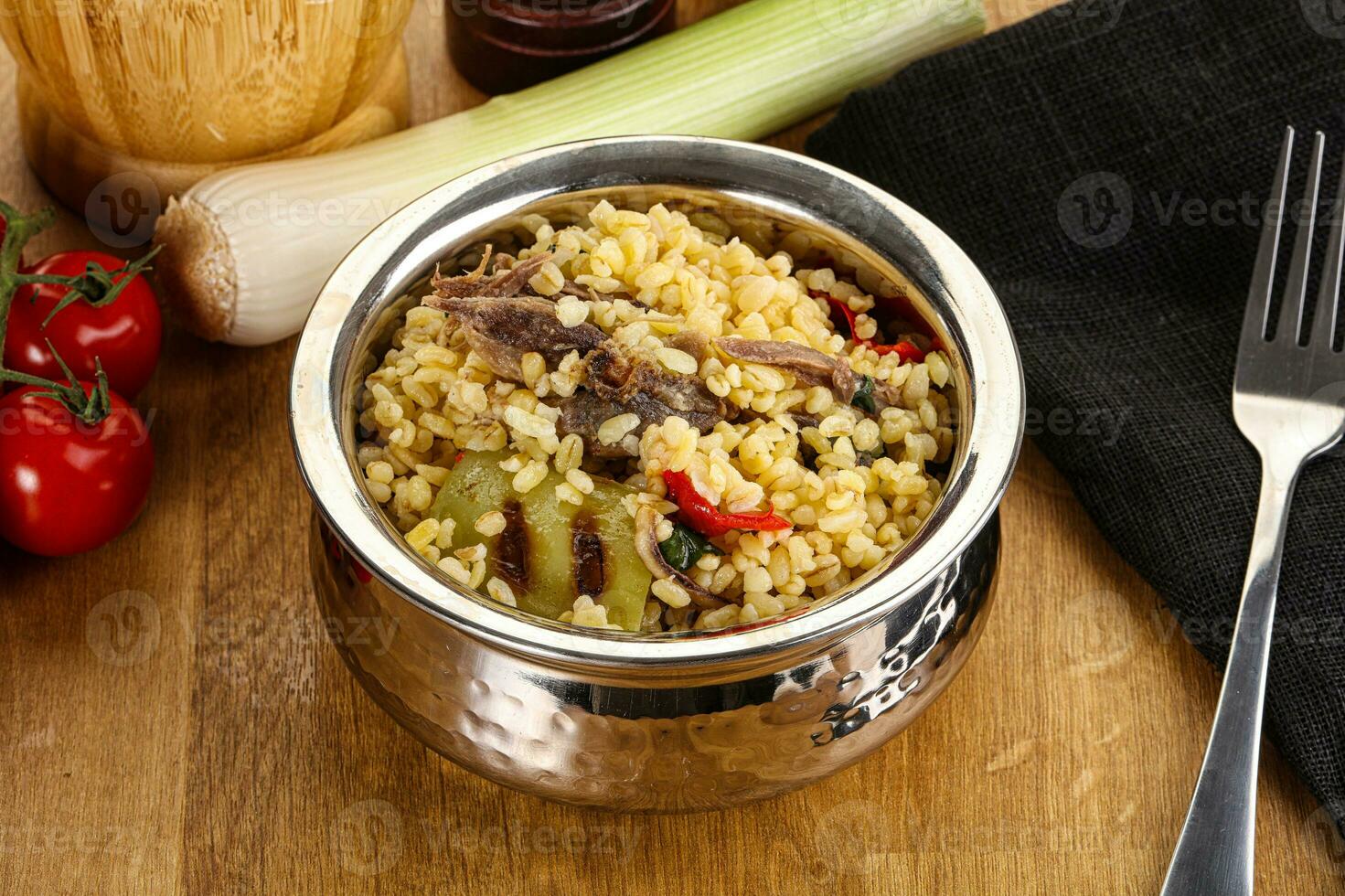 Bulgur with lamb and vegetables photo