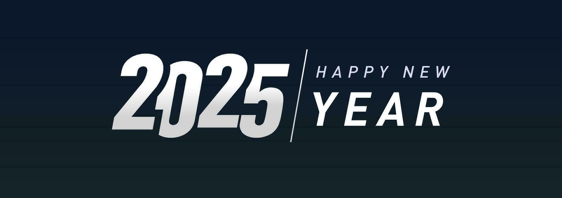 Happy 2025 horizontal banner. Promotional concept. New year holiday sale poster. Creative typography. Black and white flat design. Website graphic icon. Monochrome style. Annual template. vector