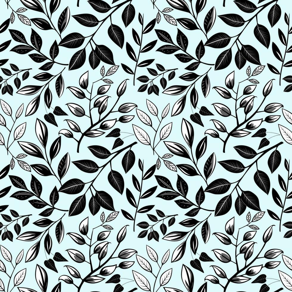 Herbarium monochrome floral pattern. Seamless background with leaves and branches. Hand drawn botanical wallpaper vector
