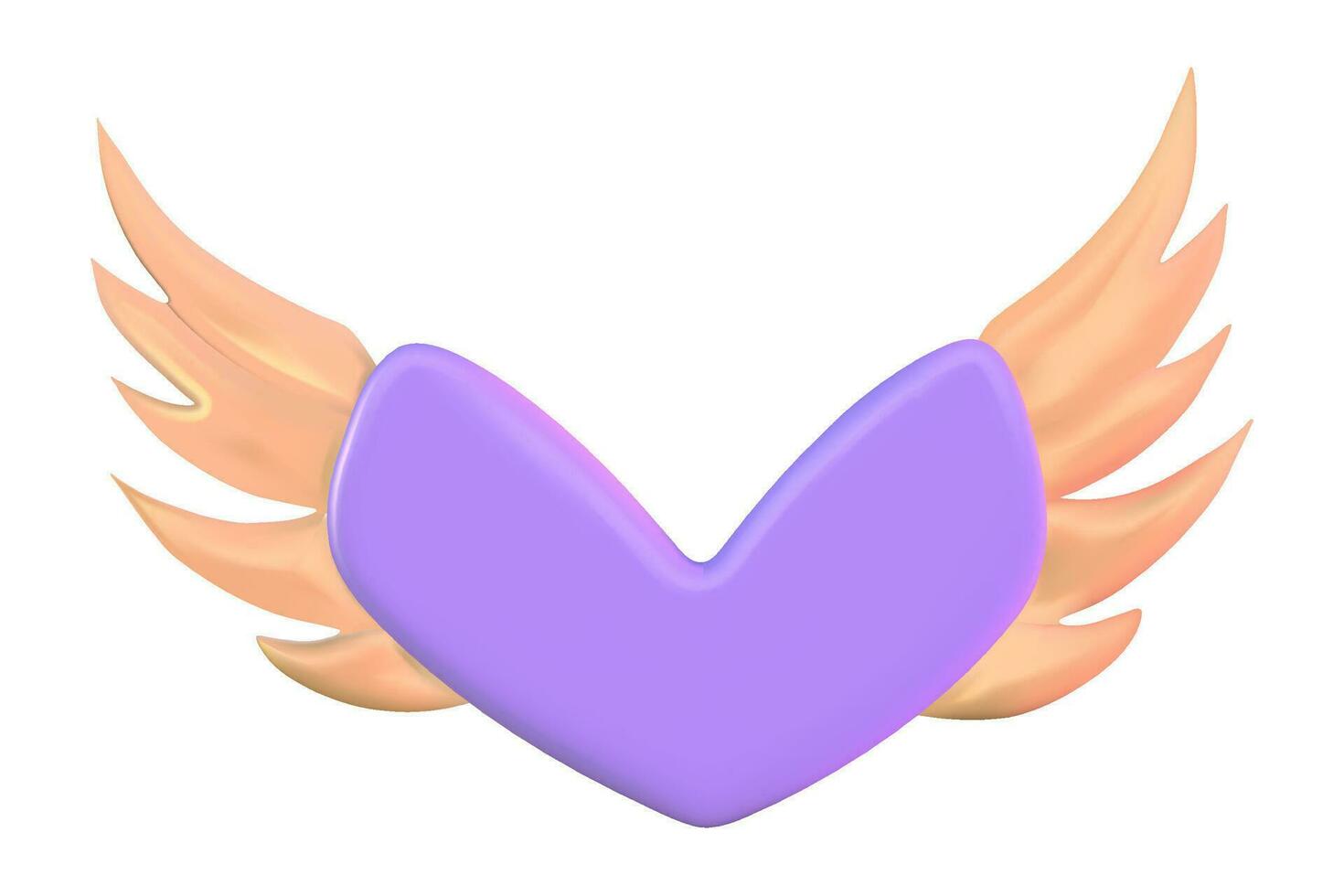 3d cartoon pink heart with wings for valentines day. Valentine's Day greeting card isolated element. Heart 3d shape romantic holiday. Vector illustration