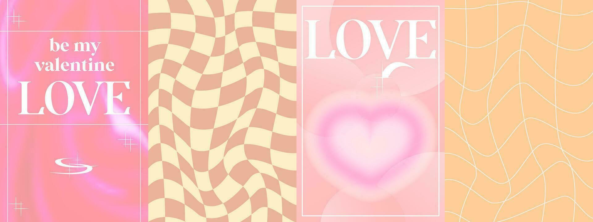 Abstract gradient Y2K set poster with aesthetic design. Design for card, banner, story. Aesthetic gradient minimal style. Love vector illustration