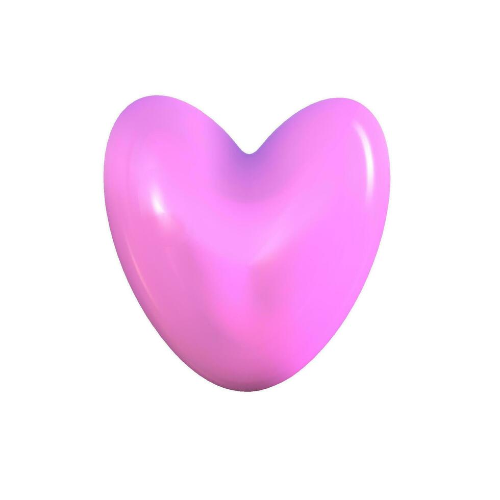 3d cartoon pink heart for valentines day. Valentine's Day greeting card isolated element. Heart 3d shape romantic holiday. Vector illustration