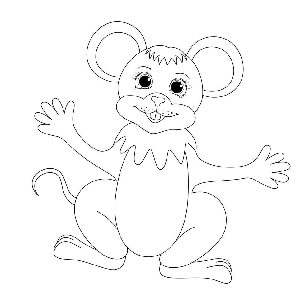 Vector illustration of mouse isolated on white background. For kids coloring book.