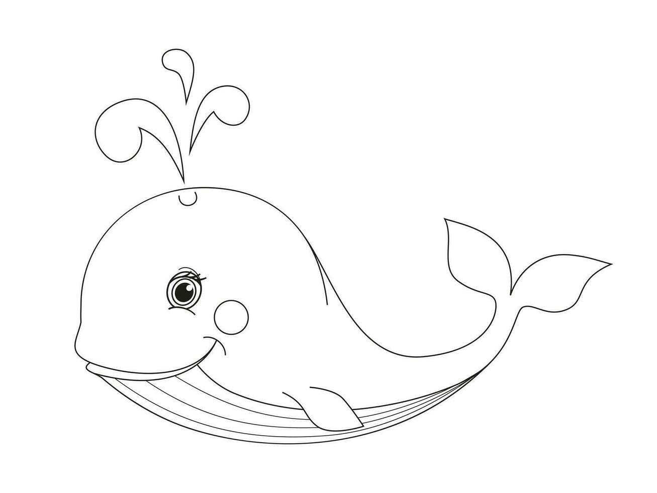 Whale Coloring Page Colored Illustration. Cartoon whale character for children, coloring and scrap book. vector