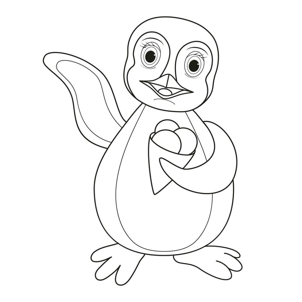 Vector illustration of penguin isolated on white background. For kids coloring book.