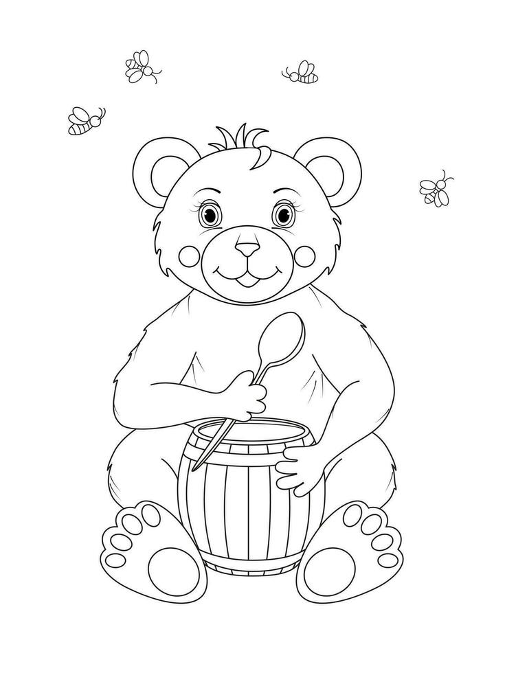 Bear vector character illustration. Cute bear coloring pages. Kids coloring book.