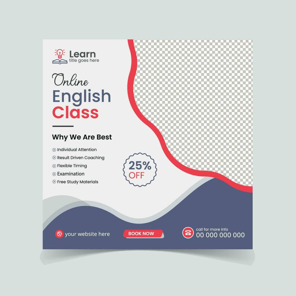 Online english courses social media post banner design vector