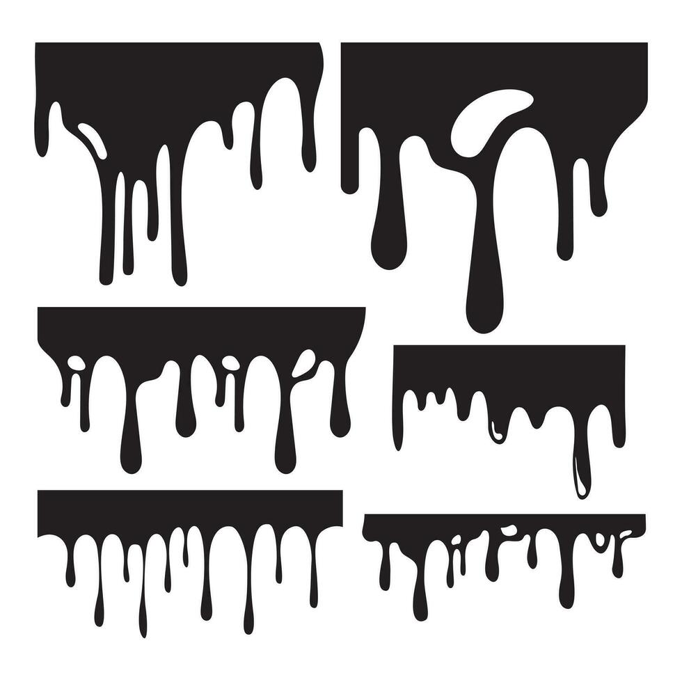 Collection of dripping ink designs. Black paint dripping. Blood drops. Vector illustration