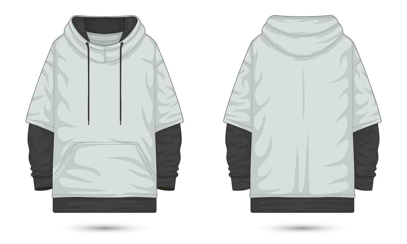 Raglan sleeve hooded sweatshirt template front and back view vector