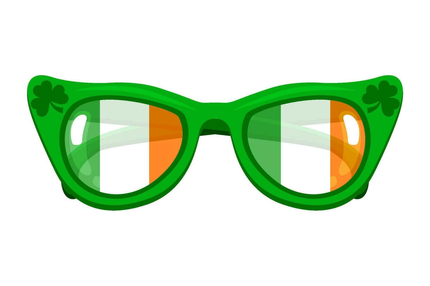 dibujos animados aislado maravilloso verde Gafas de sol con irlandesa bandera y suerte verde trébol para un fiesta en S t patricks día. vector