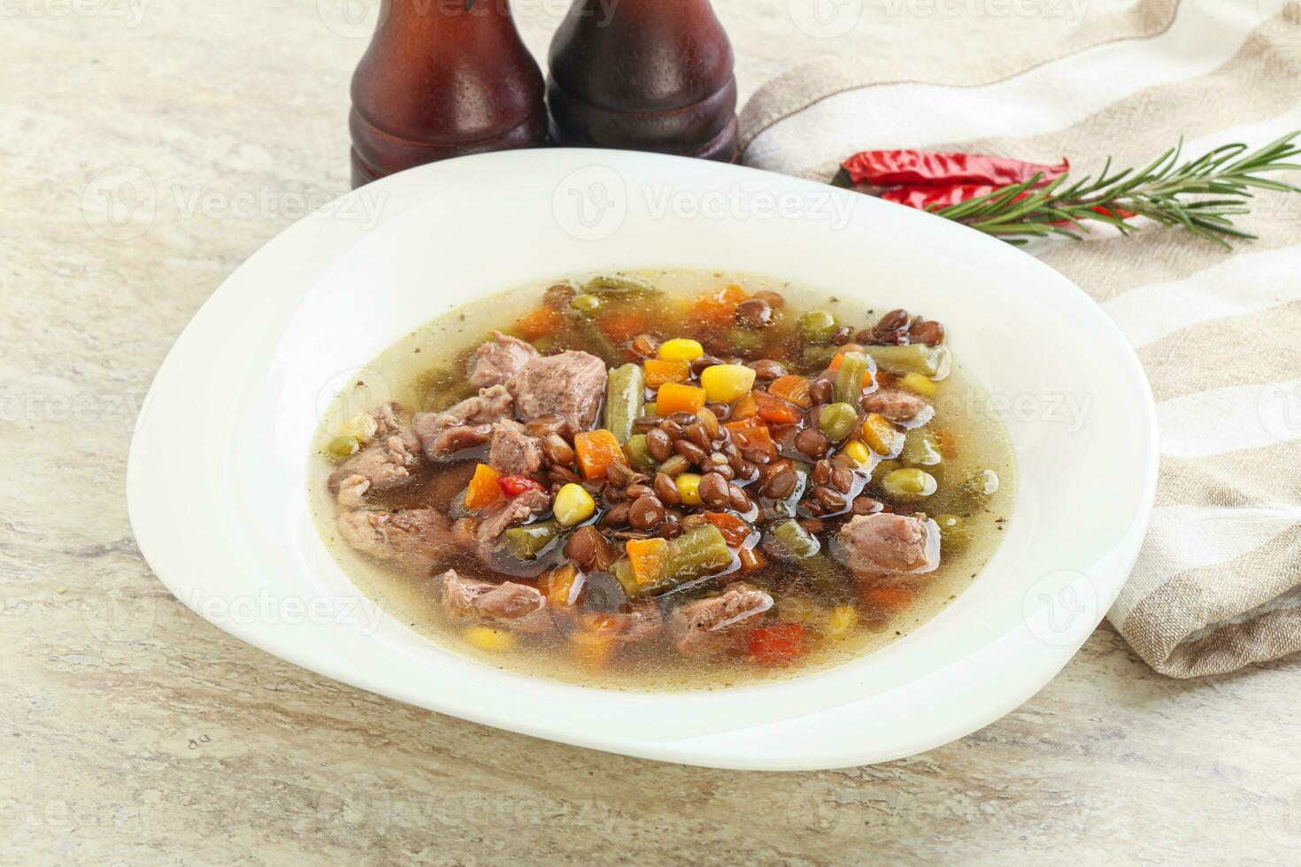 Soup with lentil and chicken photo