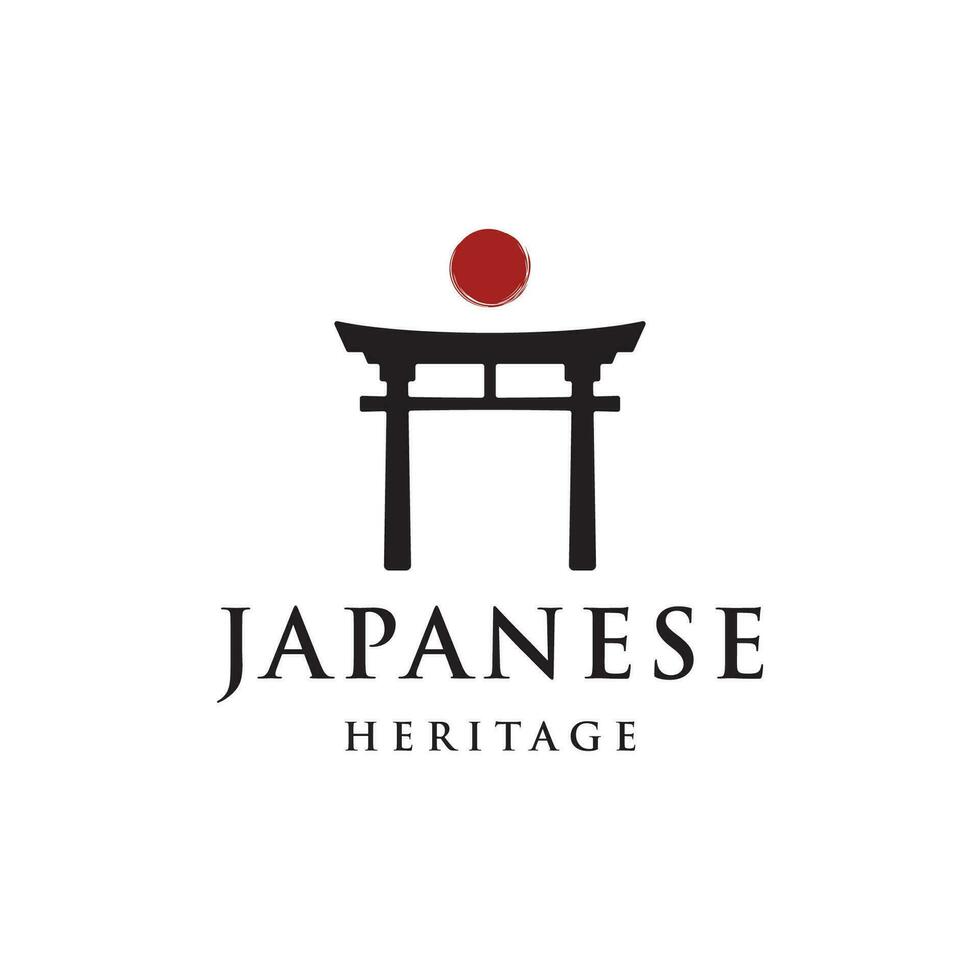 Japanese ancient torii gate logo template design. Tori gate Japanese heritage, culture and history. vector