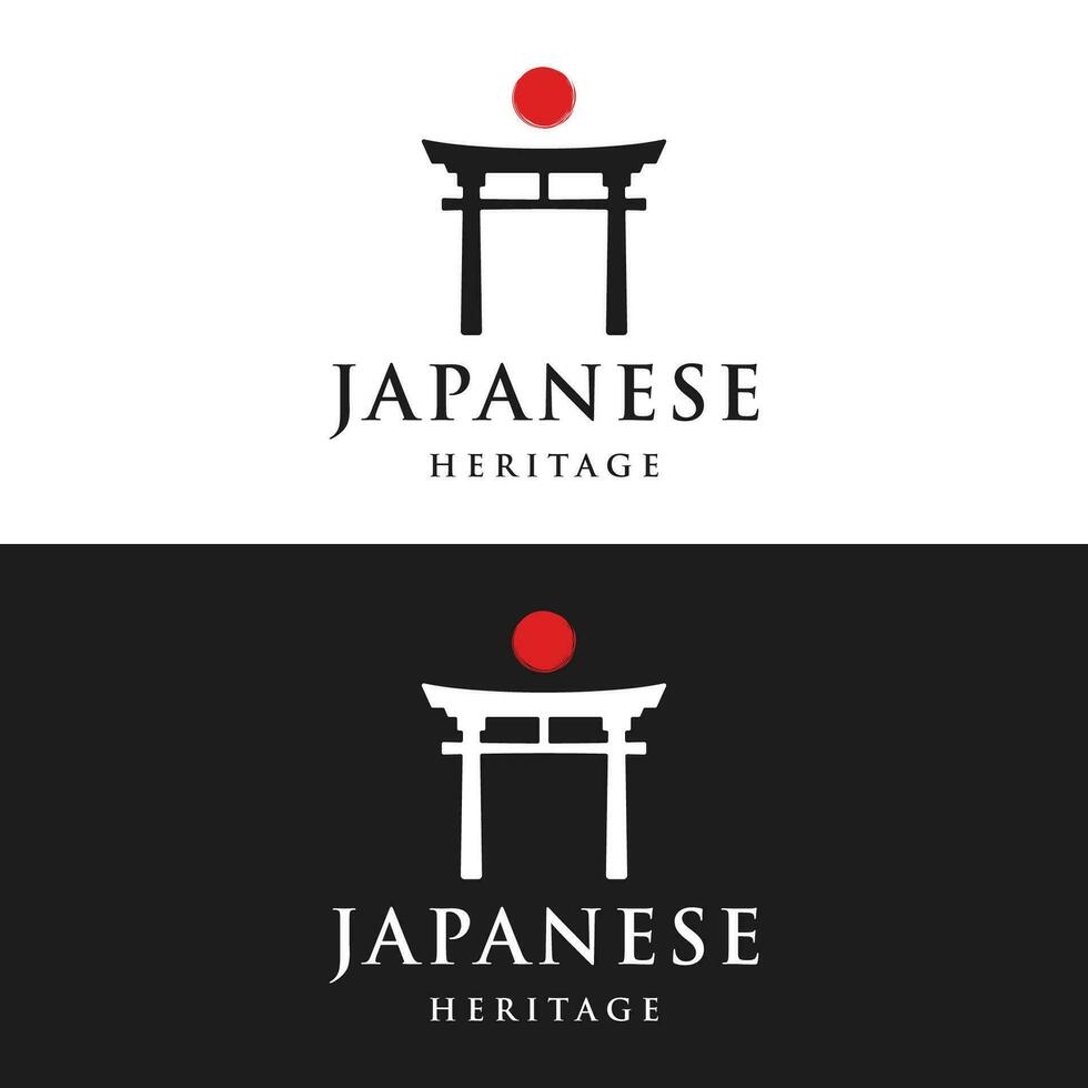 Japanese ancient torii gate logo template design. Tori gate Japanese heritage, culture and history. vector