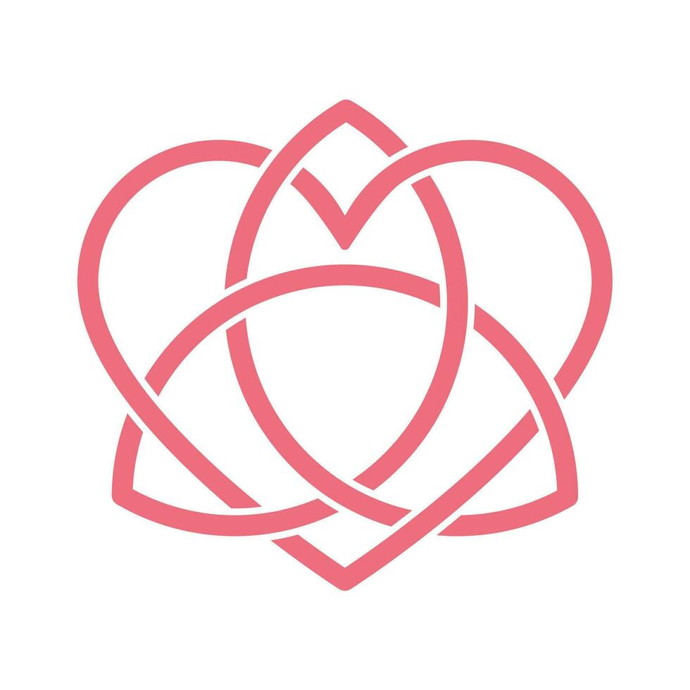 Love forever crossed ribbon. Celtic knot, pink symbol. Heart and sacred triangle. Vector illustartion