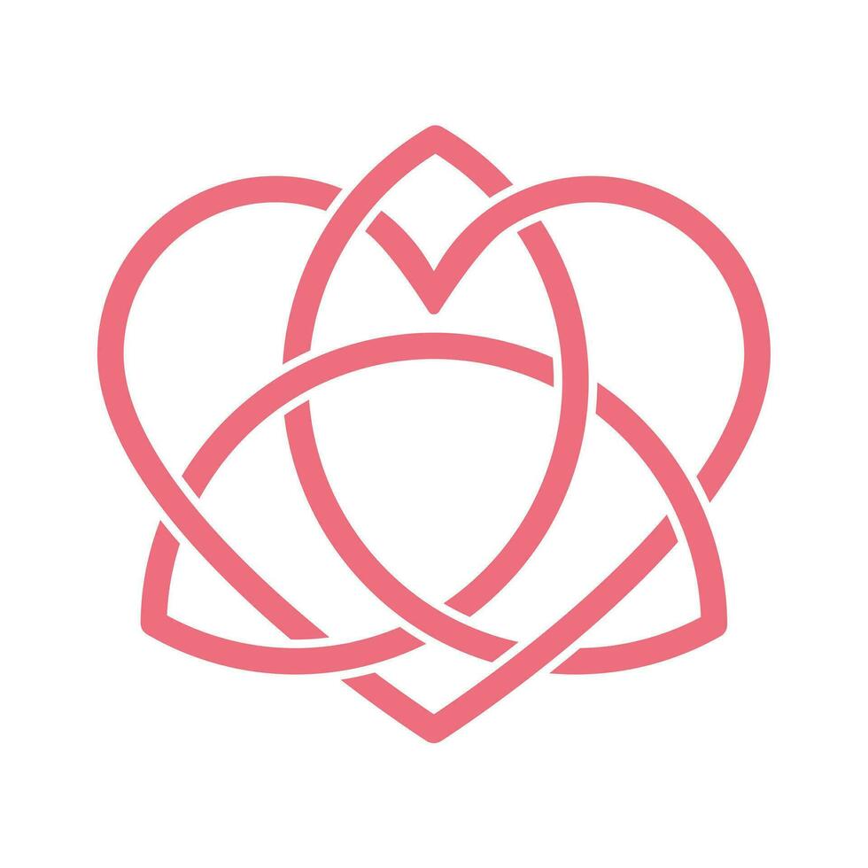 Love forever crossed ribbon. Celtic knot, pink symbol. Heart and sacred triangle. Vector illustartion