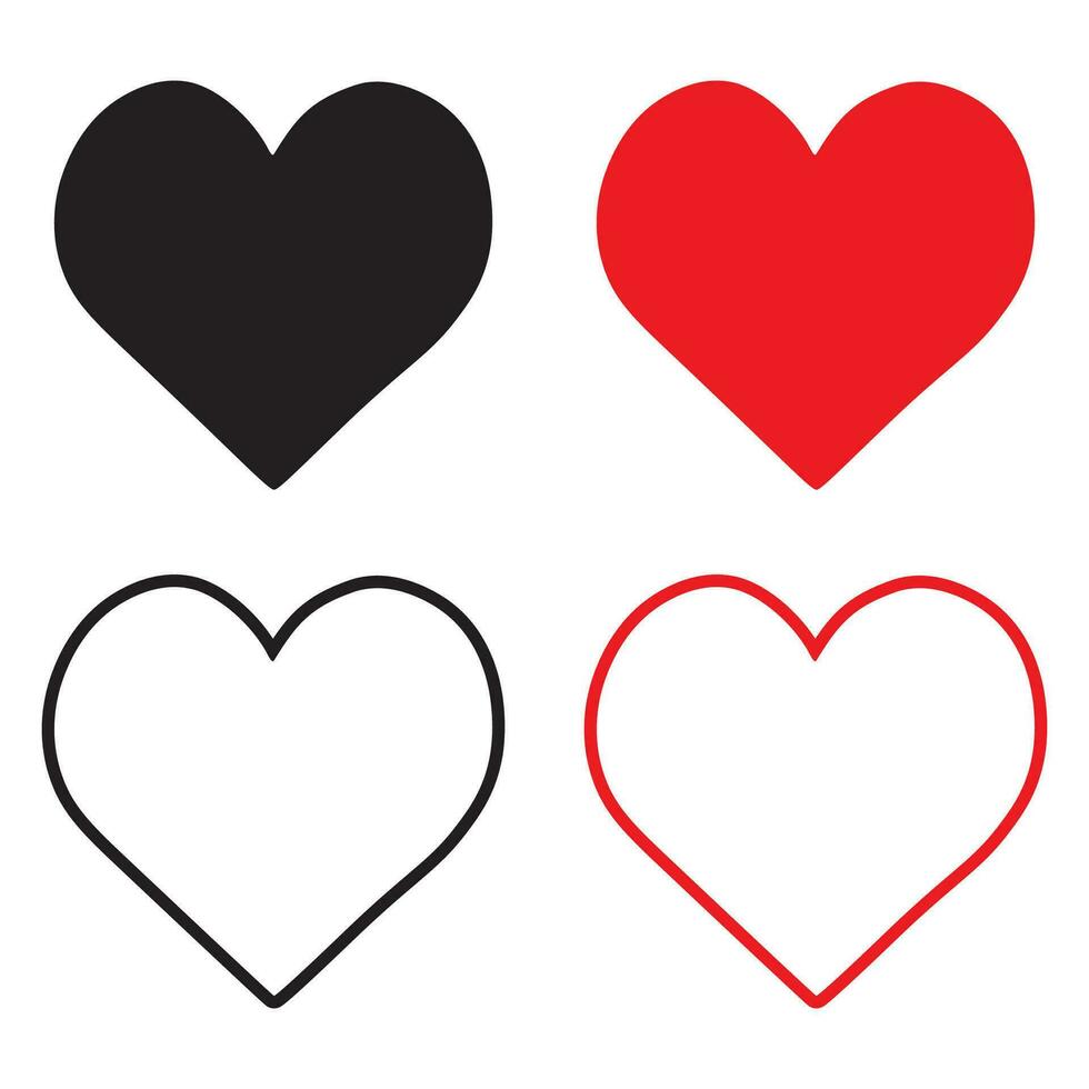 Love Heart Symbol Icon Collection. Love Illustration Set with Solid and Outline Vector Hearts. eps 10. vector