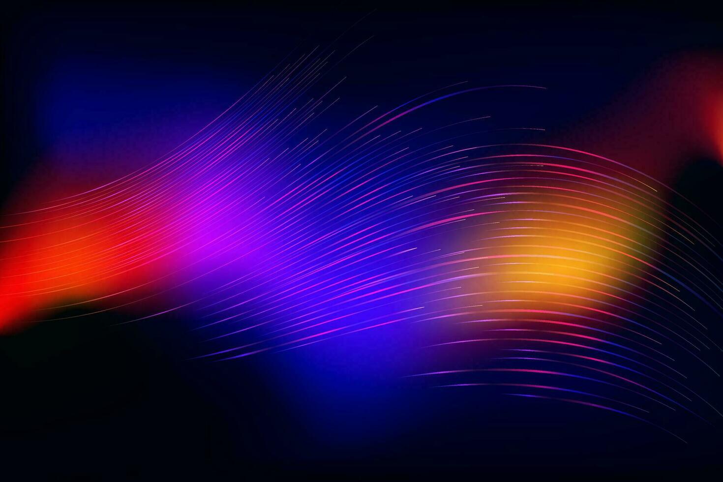 abstract background with bright colorful lines light effect black color,  blue orange red yellow wave technology wallpaper, vector