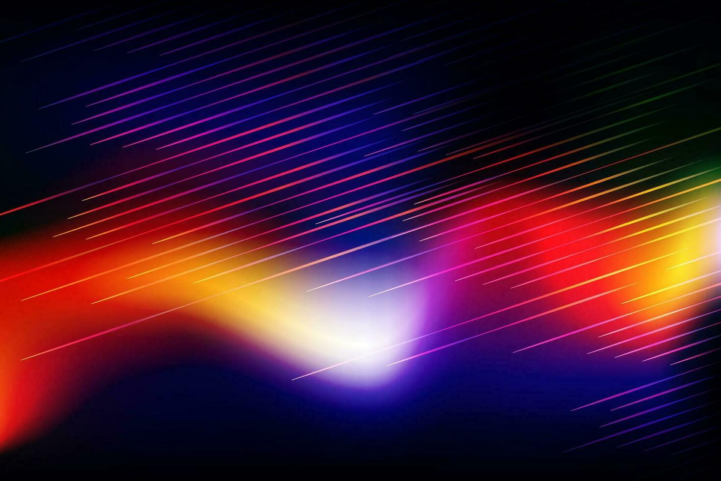 abstract background with bright colorful lines light effect black color,  blue orange red yellow wave technology wallpaper, vector