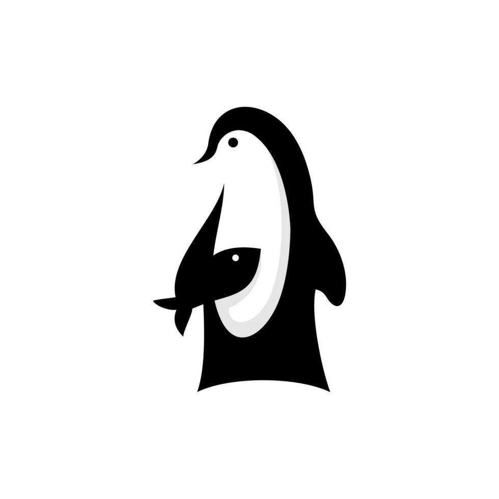 vector logo de un pingüino que lleva un pescado