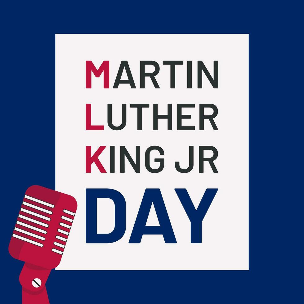 Poster Martin Luther King Jr. Day with typography. Simple Design of greeting card with flag and stars celebration in January. Daydream MLK minimalistic vector illustration on dark blue background.