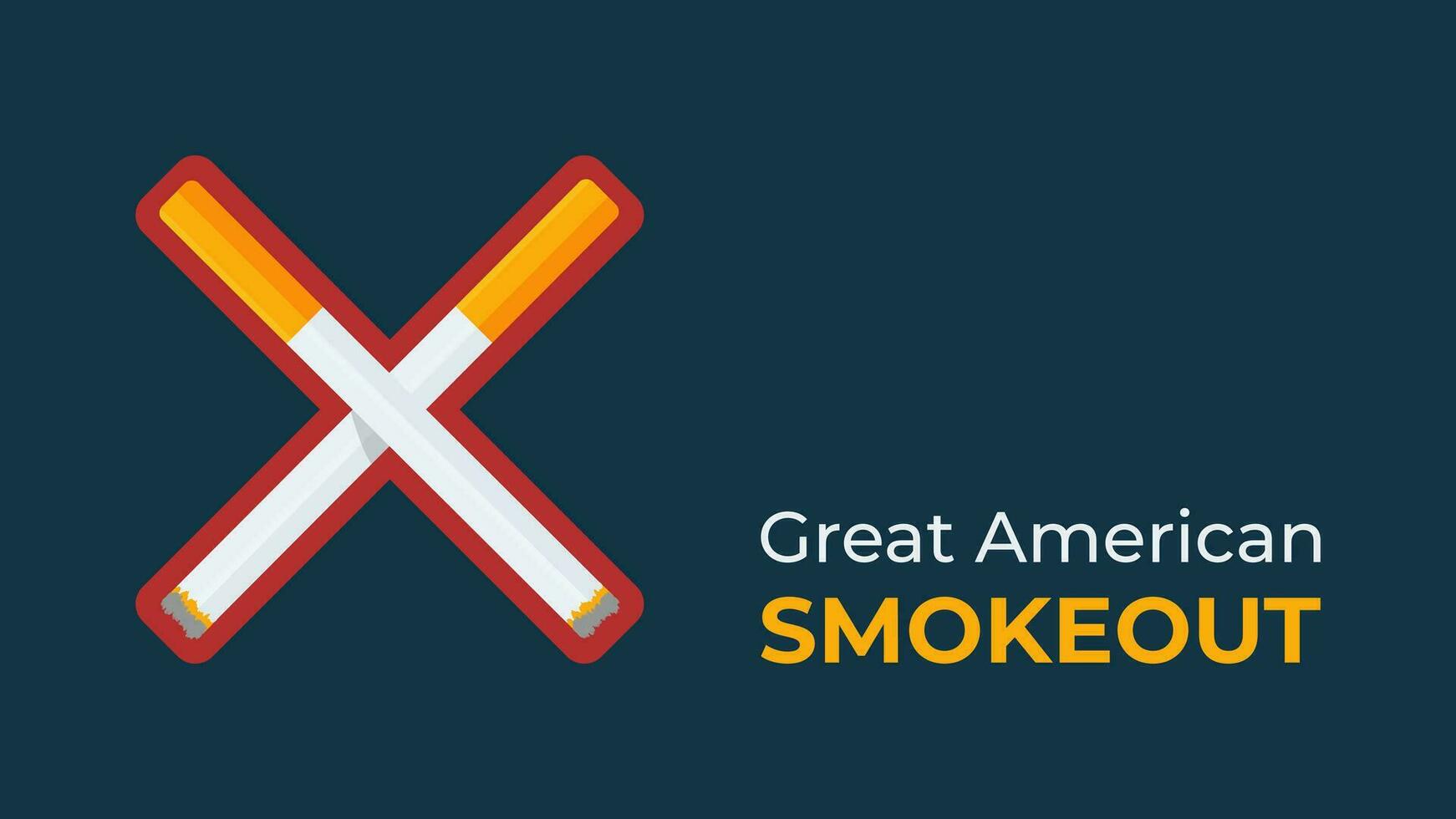 Smokeout day banner in November. The Great American concept of stop, Quit smoking reminder design, healthy lifestyle concept. Minimalistic vector illustration in cartoon style with cigarettes