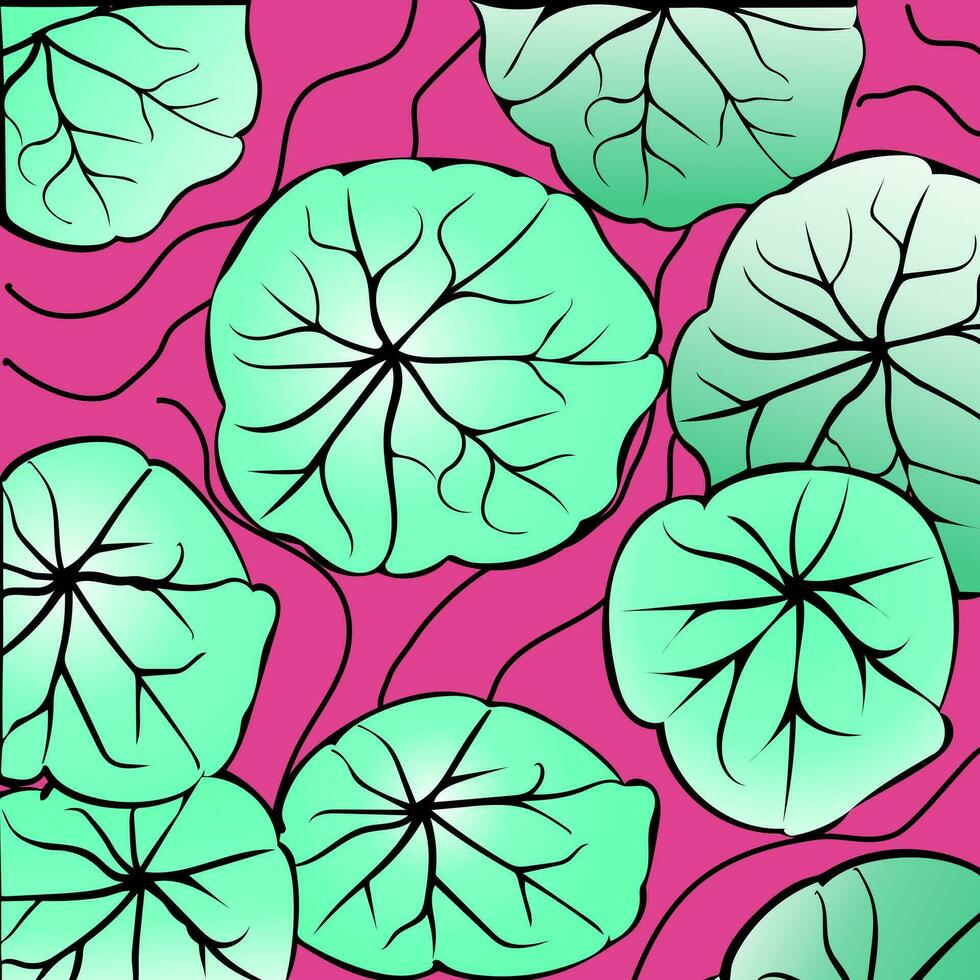 Green leaf shape and pattern with pink background vector illustration.  The vector is suitable to use nature background and pattern wallpaper.